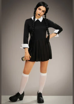 Womens Petite Halloween Wednesday Style Costume -PartyPersona Store petite wednesday addams costume 83530 02
