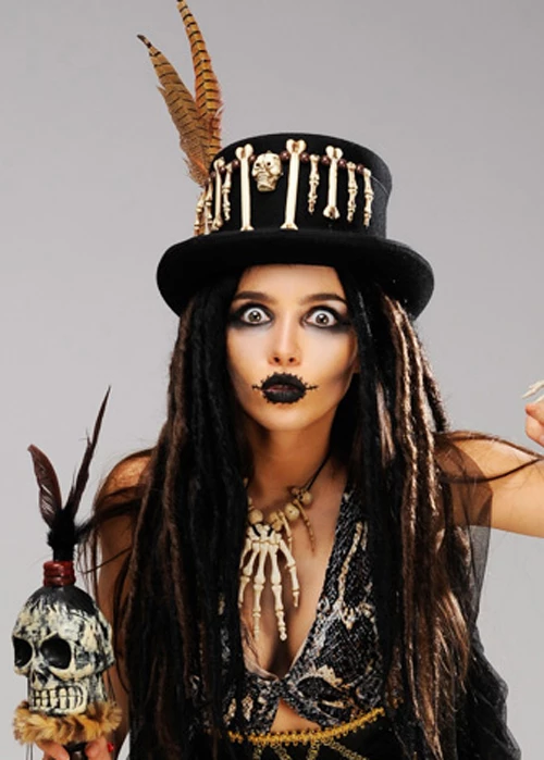 Adult Voodoo Witch Doctor Top Hat With Brown Feather 4 Adult Voodoo Witch Doctor Top Hat With Brown Feather - Image 2
