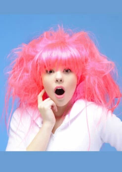 Womens Backcombed Neon Pink Princess Wig -PartyPersona Store pink candy floss backcombed wig edited 01