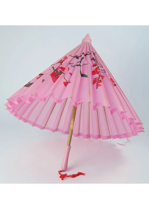 Oriental Geisha Girl Pink Silk Parasol 4 Oriental Geisha Girl Pink Silk Parasol - Image 2
