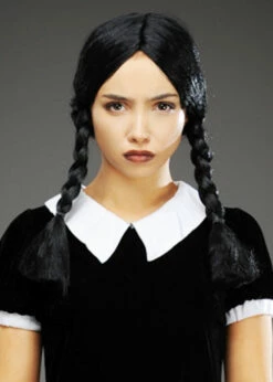Wednesday Addams Style Gothic Black Plaited Wig