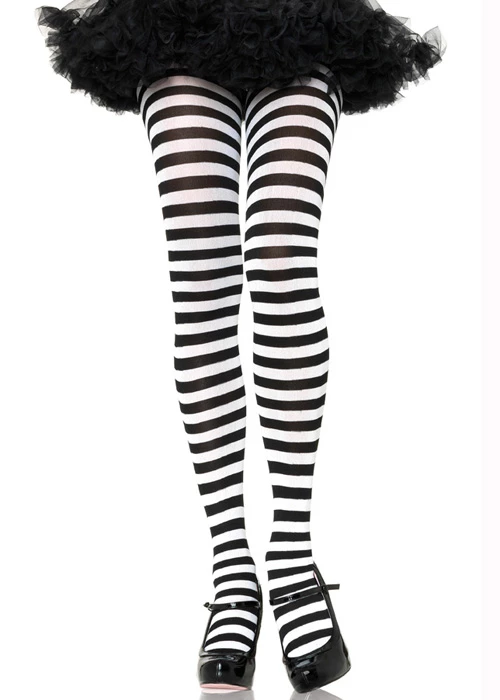 Plus Size Gothic Black And White Striped Tights 3 Plus Size Gothic Black And White Striped Tights