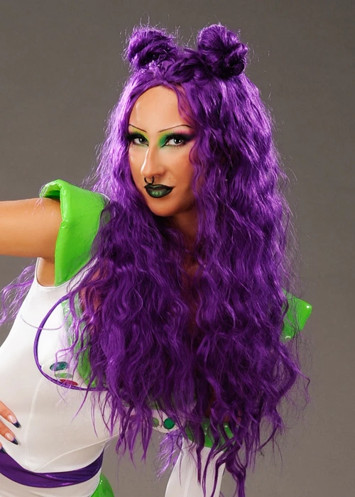 Womens Purple Space Girl Bun Alien Wig 3 Womens Purple Space Girl Bun Alien Wig