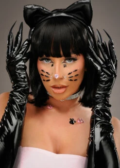 Womens Catwoman Black Vinyl Claw Gloves -PartyPersona Store pvc cat gloves with claws 02