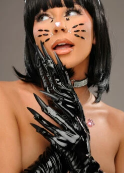 Womens Catwoman Black Vinyl Claw Gloves -PartyPersona Store pvc cat gloves with claws 03