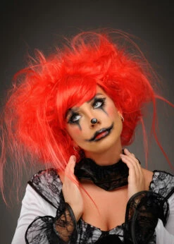 Womens Halloween Creepy Clown Red Backcombed Wig