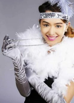 Womens 1920s Flapper Girl Silver Satin Gloves