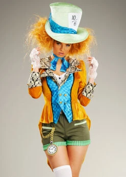 Womens Wonderland Crazy Mad Hatter Costume -PartyPersona Store short crazy mad hatter costume 86874 M 03