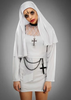 Womens Gothic Short Grey Evil Nun Costume