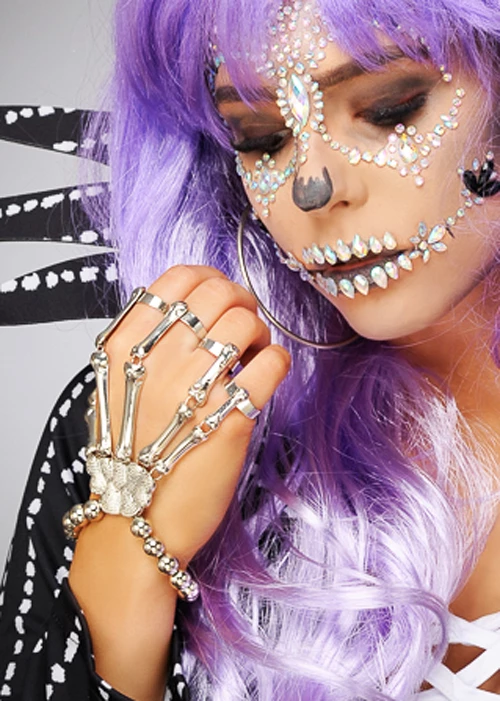 Halloween Gothic Silver Skeleton Hand Bracelet 4 Halloween Gothic Silver Skeleton Hand Bracelet - Image 2