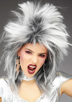 1970s Glam Rock Silver Spiky Rockstar Wig