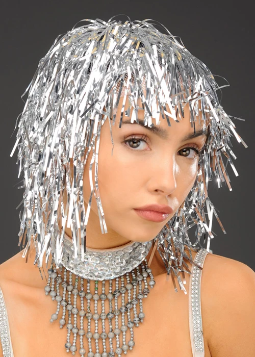 Silver Tinsel Wig 3 Silver Tinsel Wig