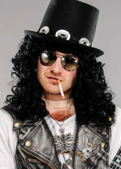Men Slash Style 80s Long Curly Black Wig