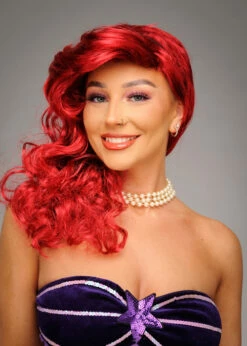 Womens The Little Mermaid Style Dark Red Wavy Wig
