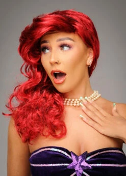 Womens The Little Mermaid Style Dark Red Wavy Wig 7 Womens The Little Mermaid Style Dark Red Wavy Wig -PartyPersona Store the little mermaid ariel wig 02