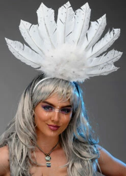 Deluxe White Diamante Tribal Feather Headpiece -PartyPersona Store tribal white headdress 01