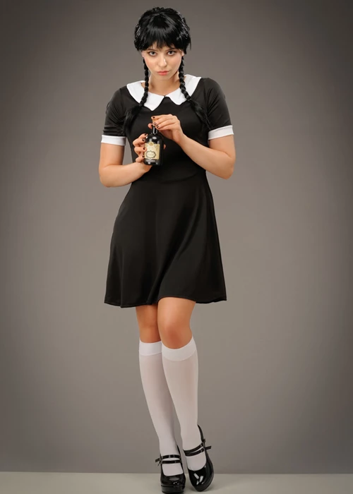 Womens Wednesday Style Creepy School Girl Costume 3 Womens Wednesday Style Creepy School Girl Costume