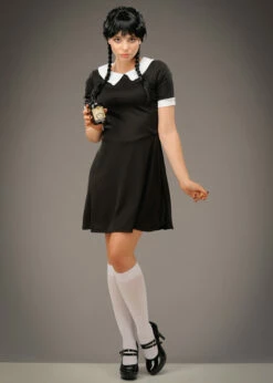 Womens Wednesday Style Creepy School Girl Costume 8 Womens Wednesday Style Creepy School Girl Costume -PartyPersona Store wednesday addams costume HF 5145 02