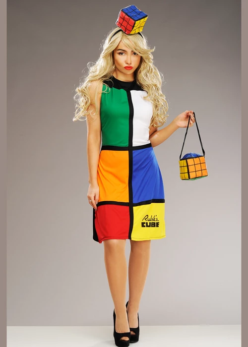 Womens 1980s Toy Rubiks Cube Costume 5 Womens 1980s Toy Rubiks Cube Costume - Image 3