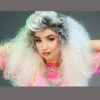 Womens 1980s Crimped Bleach Blonde Backcombed Wig