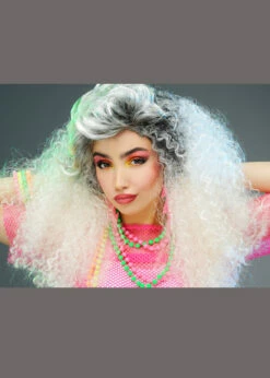 Womens 1980s Crimped Bleach Blonde Backcombed Wig