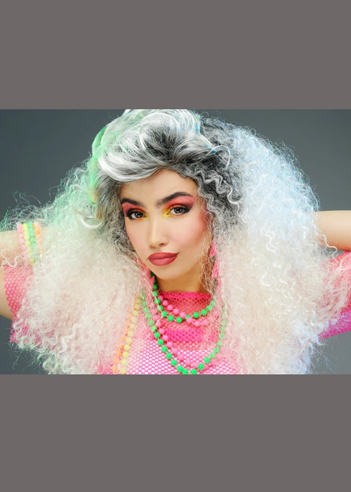 Womens 1980s Crimped Bleach Blonde Backcombed Wig 3 Womens 1980s Crimped Bleach Blonde Backcombed Wig