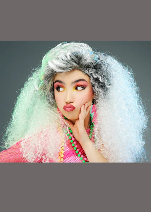 Womens 1980s Crimped Bleach Blonde Backcombed Wig 4 Womens 1980s Crimped Bleach Blonde Backcombed Wig - Image 2