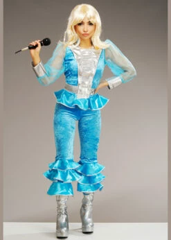 Womens Deluxe 1970s Blue Pop Star Costume