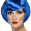 Womens Blue Bobbed Babe Wig -PartyPersona Store womens blue babe wig