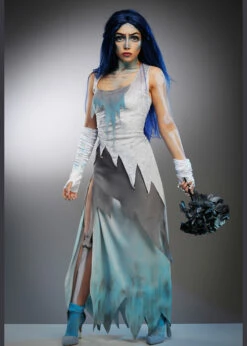 Womens Halloween Long Corpse Bride Style Costume -PartyPersona Store womens blue corpse bride costume 03
