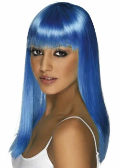 Womens Long Neon Blue Glamourama Wig