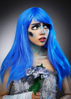 Womens Long Bright Blue Corpse Bride Style Wig -PartyPersona Store womens bright blue corpse bride wig 01