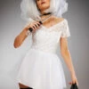 Womens Chucky Style Short White Bride Costume -PartyPersona Store womens chucky white bride costume