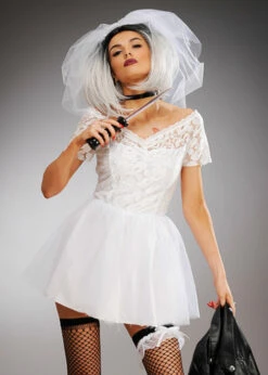 Womens Chucky Style Short White Bride Costume
