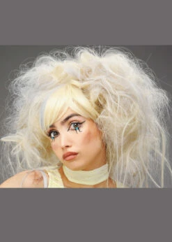 Womens Halloween Blonde And Grey Mummy Wig -PartyPersona Store womens deluxe blonde mummy wig 01
