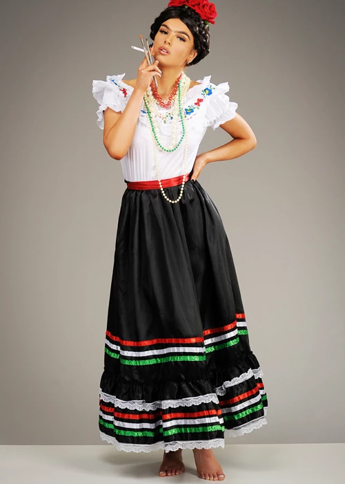 Womens Frida Kahlo Style Mexican Lady Dress 3 Womens Frida Kahlo Style Mexican Lady Dress