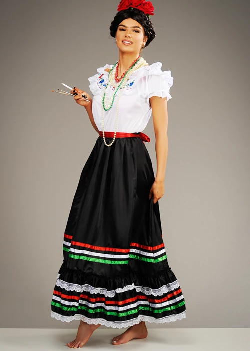Womens Frida Kahlo Style Mexican Lady Dress 5 Womens Frida Kahlo Style Mexican Lady Dress - Image 3