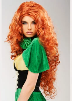 Womens Irish Leprechaun Long Curly Ginger Wig -PartyPersona Store womens ginger leprechaun wig 43660 01