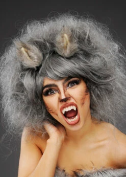 Womens Deluxe Grey Wolf Wig With Fluffy Ears