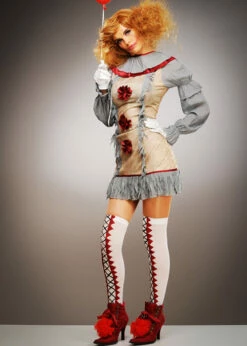 Ladies New Pennywise Grey It Clown Style Costume 10 Ladies New Pennywise Grey It Clown Style Costume -PartyPersona Store womens it clown pennywise costume 47564 03