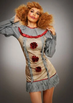 Ladies New Pennywise Grey It Clown Style Costume 11 Ladies New Pennywise Grey It Clown Style Costume -PartyPersona Store womens it clown pennywise costume 47564 04
