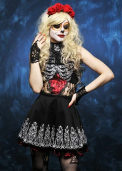 Womens Red Day Of The Dead Costume -PartyPersona Store womens lace day of the dead costume 02