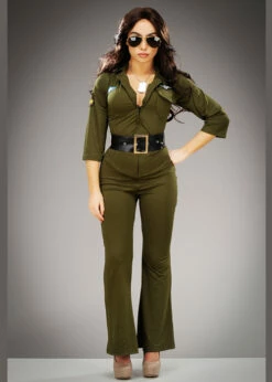 Womens Top Gun Green Jumpsuit Costume