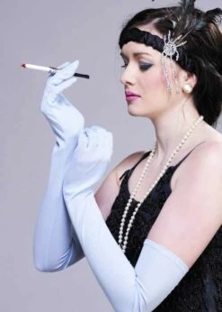 Womens Long Pale Blue Flapper Gloves