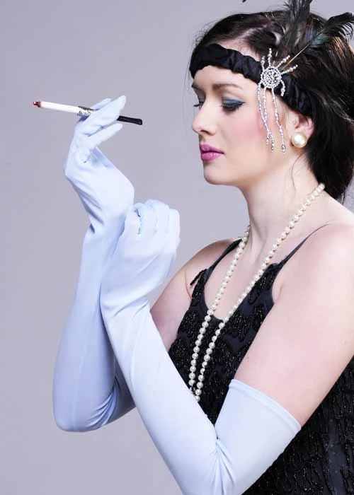 Womens Long Pale Blue Flapper Gloves 3 Womens Long Pale Blue Flapper Gloves