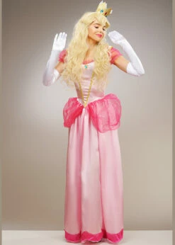 Womens Long Pink Princess Peach Style Costume