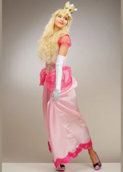 Womens Long Pink Princess Peach Style Costume -PartyPersona Store womens long pink princess peach costume 02