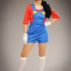 Womens Mario Style Super Plumber Girl Costume -PartyPersona Store womens mario costume 08691