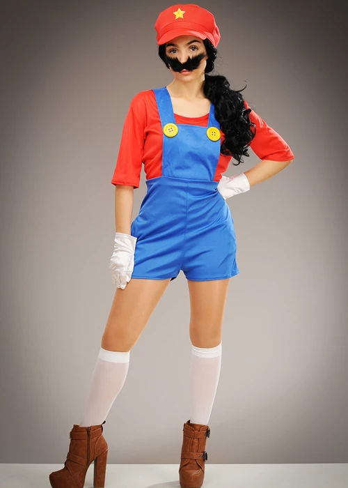 Womens Mario Style Super Plumber Girl Costume 3 Womens Mario Style Super Plumber Girl Costume