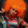 Womens Backcombed Orange Chucky Style Wig -PartyPersona Store womens orange chucky girl wig
